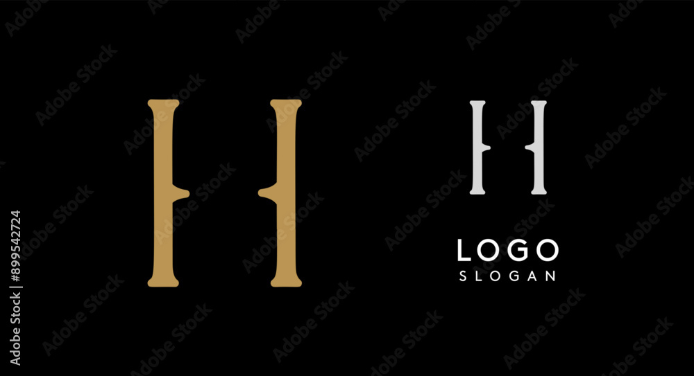 Minimalist logo design with letter H in gold on black background for luxury brand, beauty and fashion, premium corporate identity, and cutting-edge innovative futuristic projects. Vector illustration. Minimalist logo design with letter H in gold on black background for luxury brand, beauty and fashion, premium corporate identity, and cutting-edge innovative futuristic projects. Vector illustration.