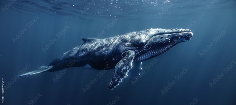 Fototapeta premium Humpback whale underwater sea. Generative AI technology.