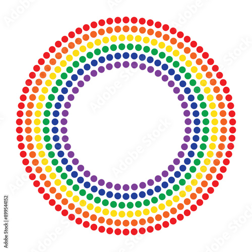 Rainbow dots circle frame. Rainbow dors border. Rainbow dots. Vector isolated abstract illustration. Red, Yellow, green, blue, purple, orange.