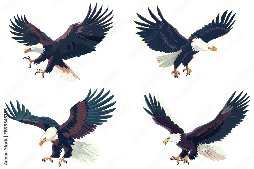 Obraz premium Set of American eagle flying, American bald eagle, Set of bald eagle flying, American bald eagle flying on a white background, Vector illustration