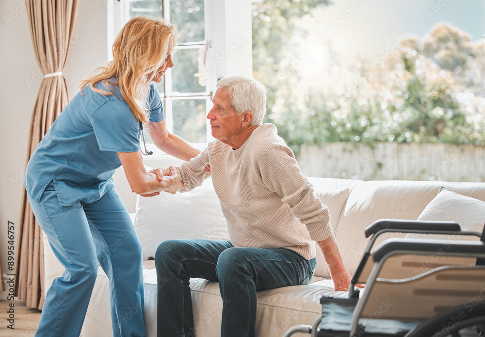 Assisted living, help or support with nurse and old man in retirement home for medical checkup. Elderly care, healthcare or visit with medicine professional woman and senior patient in apartment Assisted living, help or support with nurse and old man in retirement home for medical checkup. Elderly care, healthcare or visit with medicine professional woman and senior patient in apartment