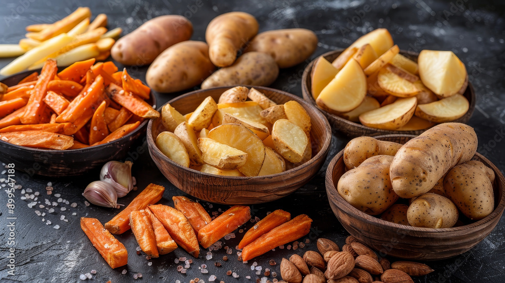A variety of vegetables including potatoes, carrots A variety of vegetables including potatoes, carrots
