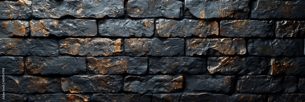 Fototapeta premium Black brick wall background. Loft interior