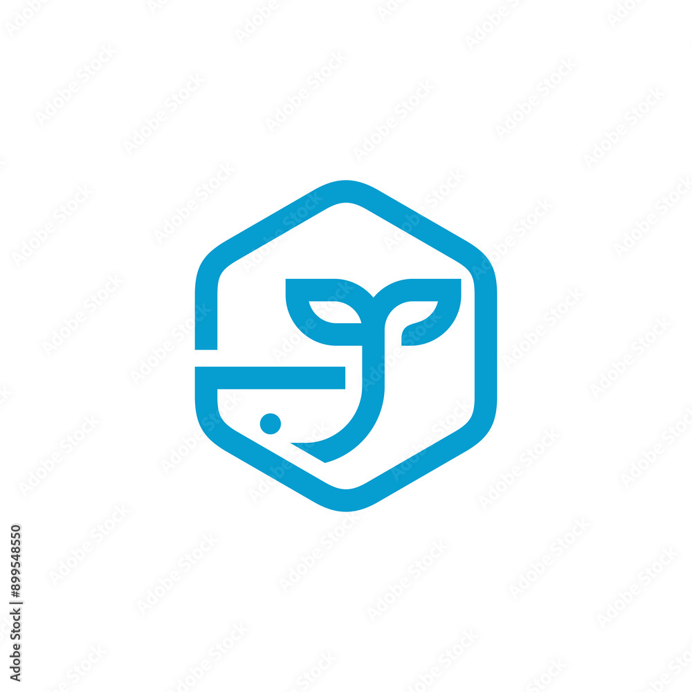 Hexagon Mono Line Whale Logo design vector template Hexagon Mono Line Whale Logo design vector template