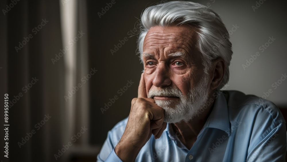 Fototapeta premium A man with white hair and beard sitting in a chair, AI