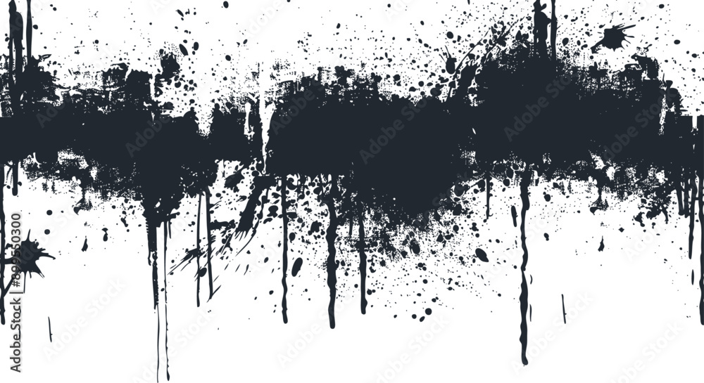 A black and white splatter effect with dripping ink and rough textures, vector illustration. A black and white splatter effect with dripping ink and rough textures, vector illustration.