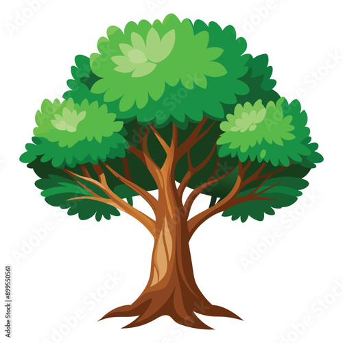 Tree Vector Illustration with Green Leaves
