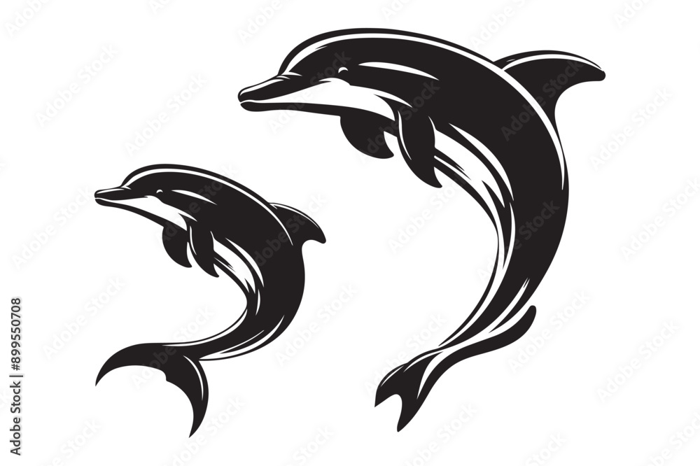 Naklejka premium vector dolphin silhouette logo white background - Generative AI
