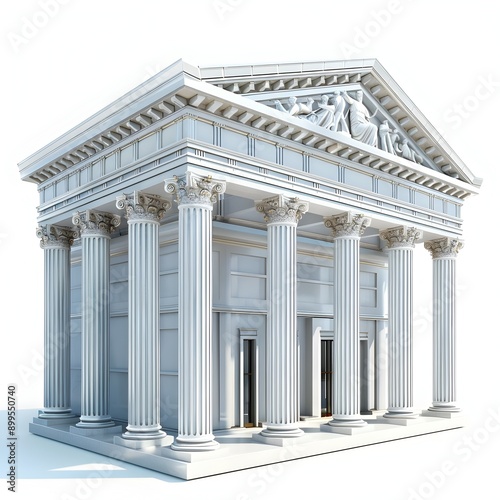 Majestic Neoclassical Temple With Intricate Architectural Details on White Background