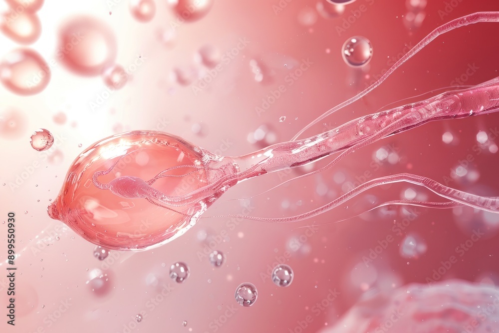 sperm cell striving to fertilize an egg cell. The egg cell should be