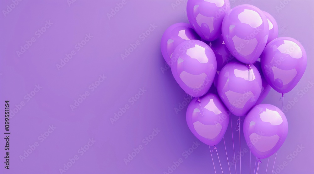 Minimal greeting banner design with bunch of purple balloons on violet background with copy space for text. Minimal greeting banner design with bunch of purple balloons on violet background with copy space for text.