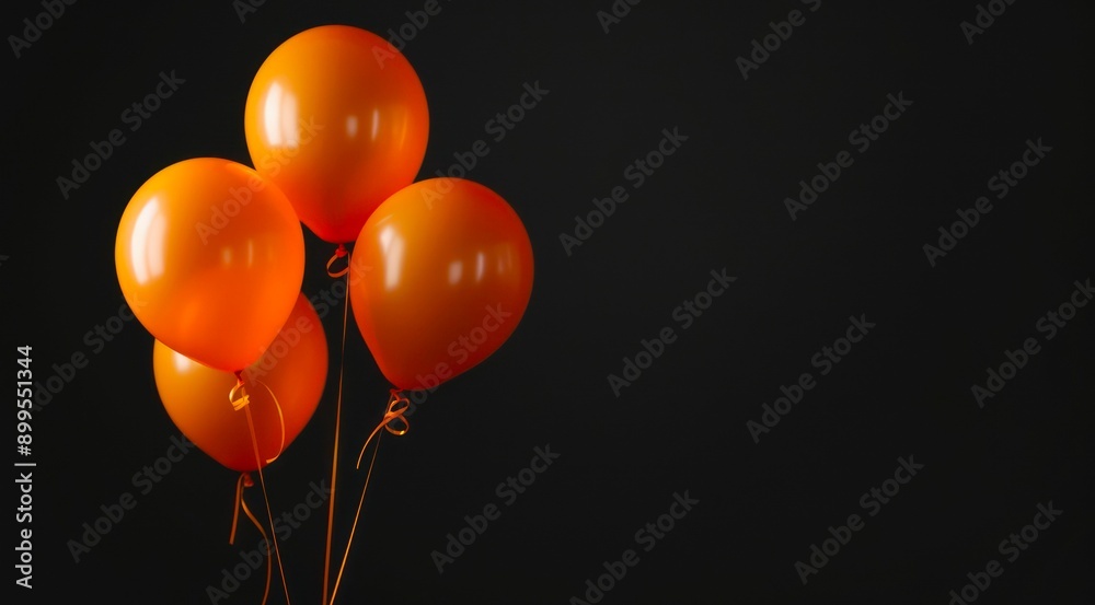 Minimal greeting banner design with bunch of orange balloons on black background with copy space for text. Minimal greeting banner design with bunch of orange balloons on black background with copy space for text.