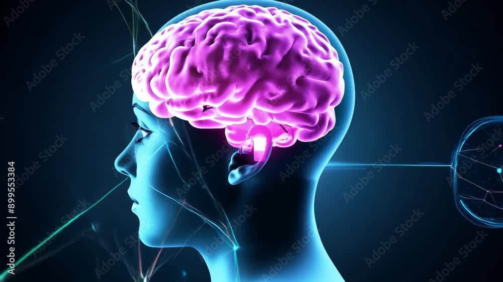 3D Animation of a Female Brain With Glowing Cerebrum 3D Animation of a Female Brain With Glowing Cerebrum