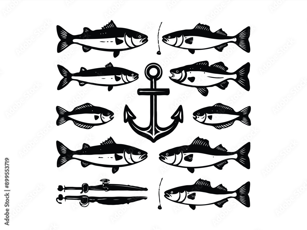 this is fishing design. Featuring rods, fish icons, and more, these elements are ideal for creating logos, labels, emblems, signs, and badges. fishing tamp late. this is fishing design. Featuring rods, fish icons, and more, these elements are ideal for creating logos, labels, emblems, signs, and badges. fishing tamp late.