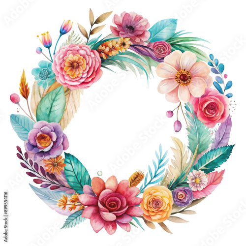Transparent Watercolor Floral Wreath PNG