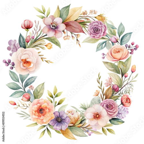Transparent Watercolor Floral Wreath PNG