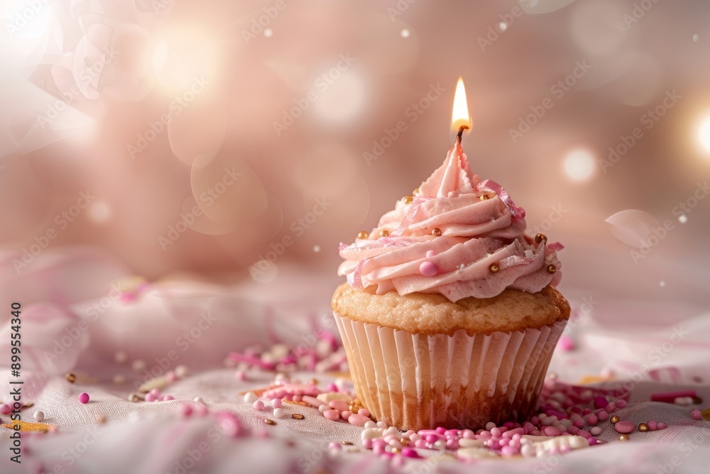A whimsical cupcake with a candle A whimsical cupcake with a candle