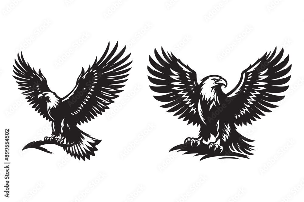 Fototapeta premium Eagle set silhouette vector art illustration with white background - Generative AI