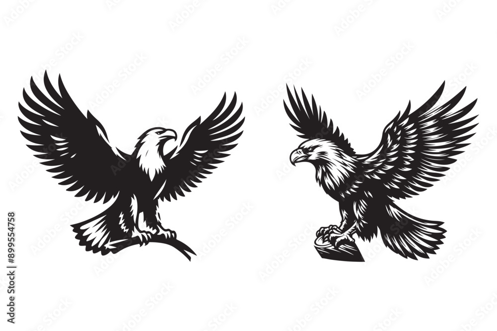 Fototapeta premium Eagle set silhouette vector art illustration with white background - Generative AI