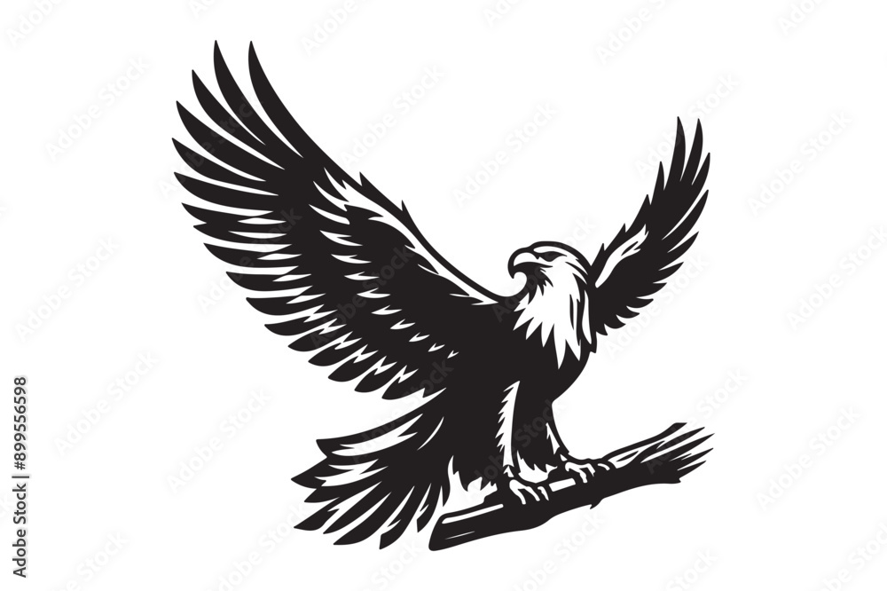 Fototapeta premium Eagle silhouette vector art illustration with white background - Generative AI