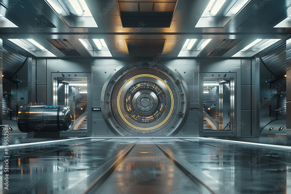 Massive bank vault doors wide open, symbolizing security, wealth, and access to valuable assets. The scene highlights the impressive structure and the importance of safeguarding financial resources. Massive bank vault doors wide open, symbolizing security, wealth, and access to valuable assets. The scene highlights the impressive structure and the importance of safeguarding financial resources.