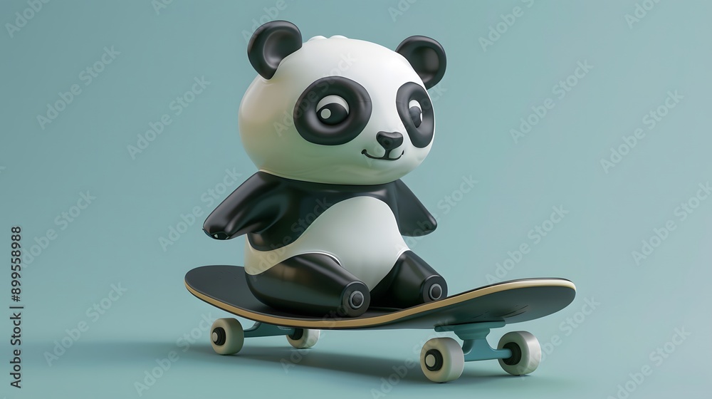 Cute Panda Play Skateboard Vector Icon Illustration 3D randering. Cute Panda Play Skateboard Vector Icon Illustration 3D randering.