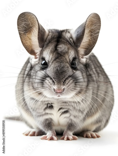 Adorable Gray Chinchilla Sitting on Plain White Background photo