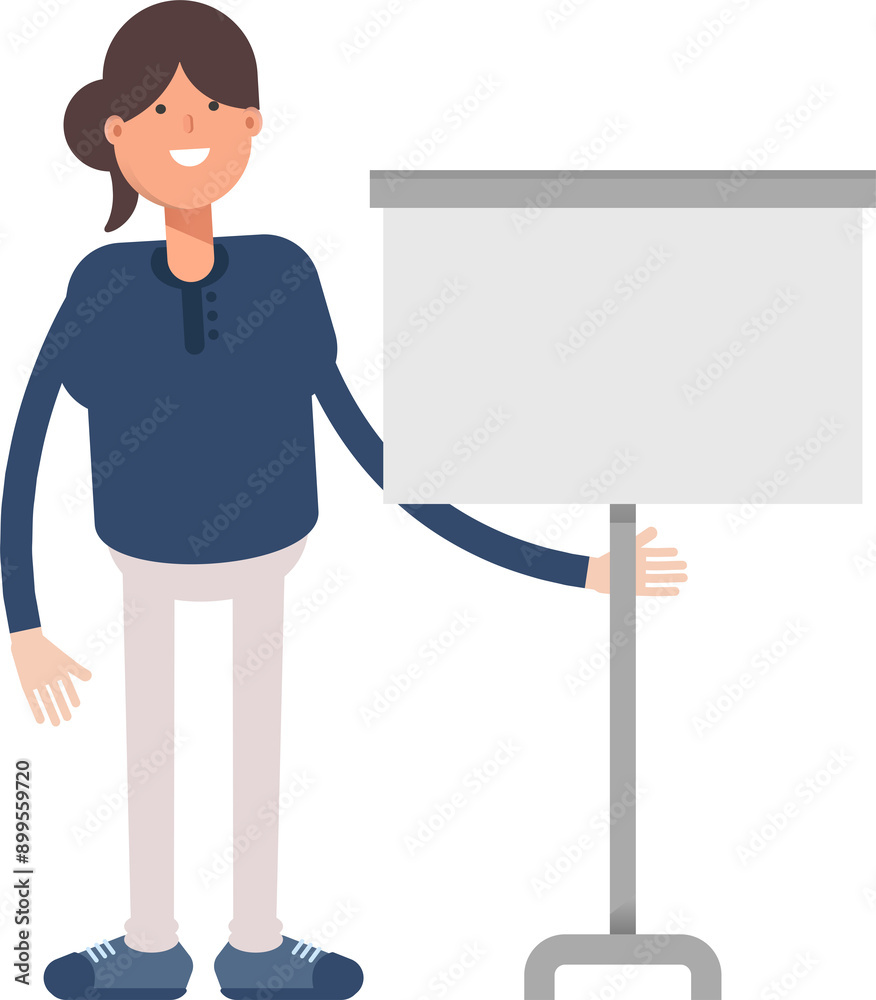 Girl Character Presenting Whiteboard

