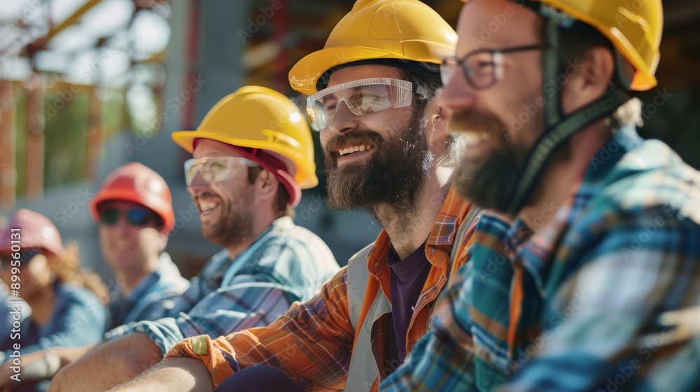 Workforce Break Group of construction workers taking a break. Featuring casual ...