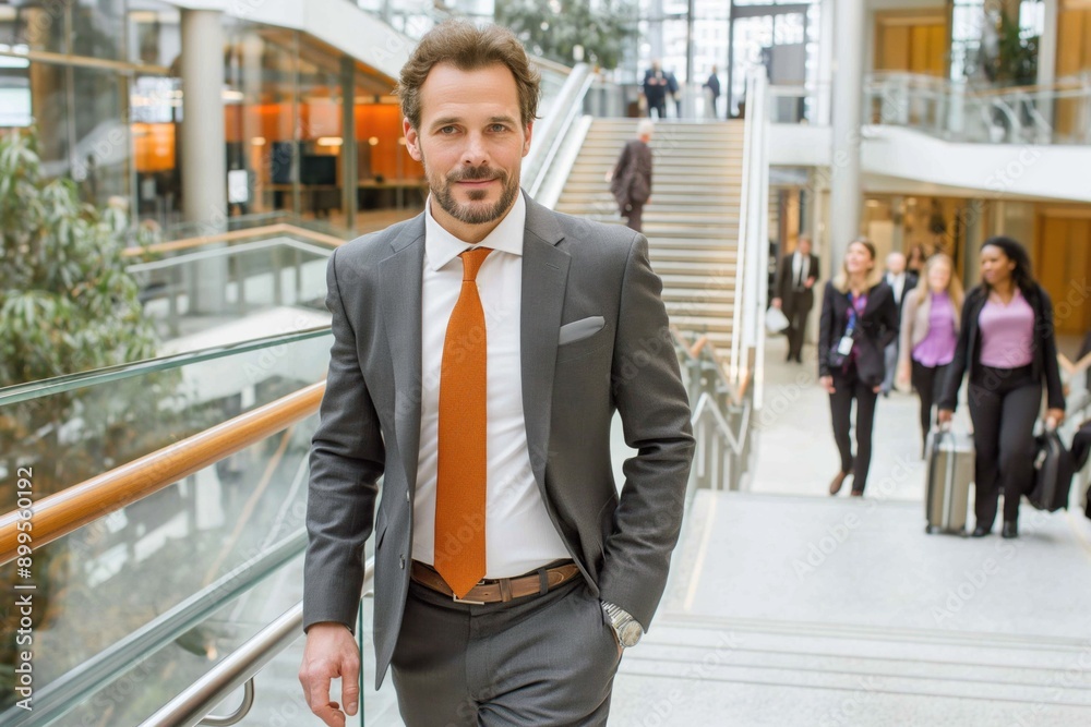Confident Businessman Smiling in Modern Office Environment Confident Businessman Smiling in Modern Office Environment