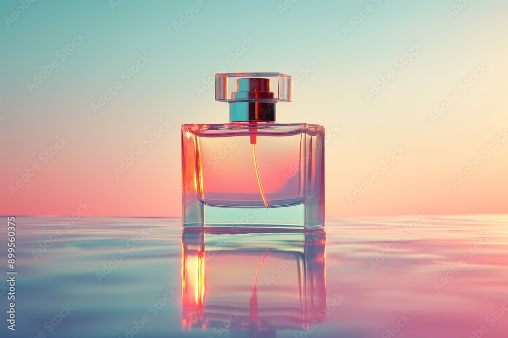 A perfume bottle mockup floating in mid-air against a soft, gradient background A perfume bottle mockup floating in mid-air against a soft, gradient background