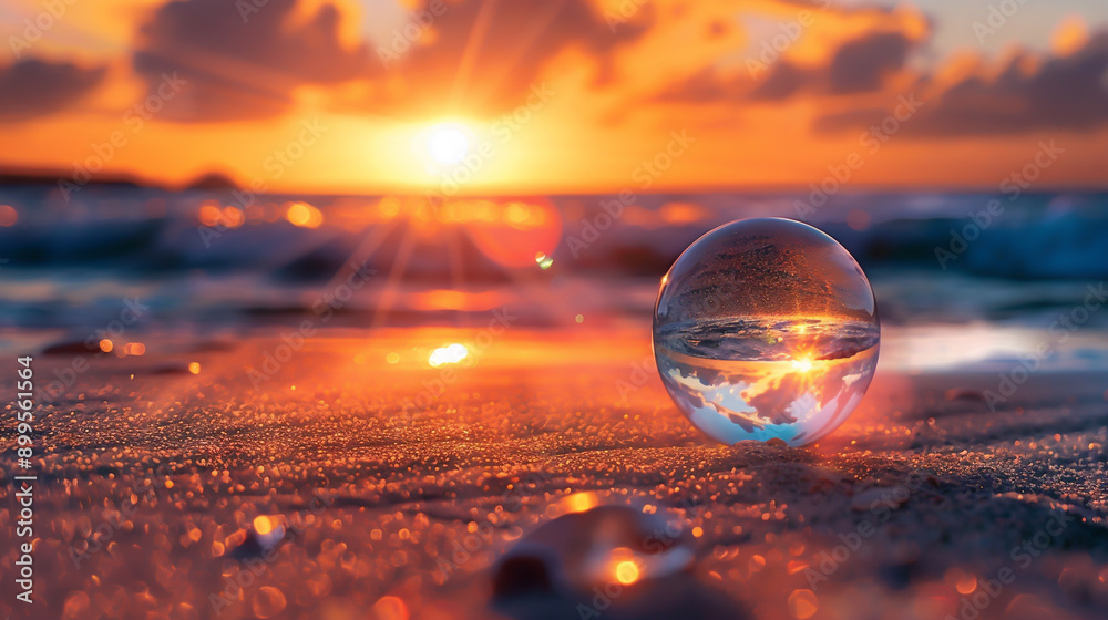 A crystal ball on the beach with waves and sand visible, and a background for advertising, Generative AI
A crystal ball on the beach with waves and sand visible, and a background for advertising, Generative AI