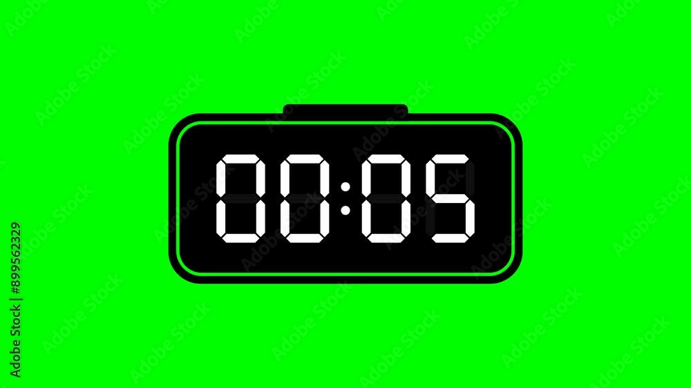 Simple Black 1 Minute or 60 Seconds Digital Clock Timer Animation Video on Green Background. Timer Countup from 0 to 60 Seconds. Digital Alarm Clock Watch Chronometer Stopwatch 4K Footage