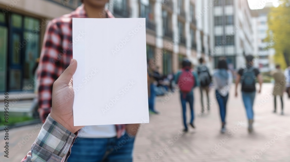 Blank Sign Held Up By A Person In A Plaid Shirt