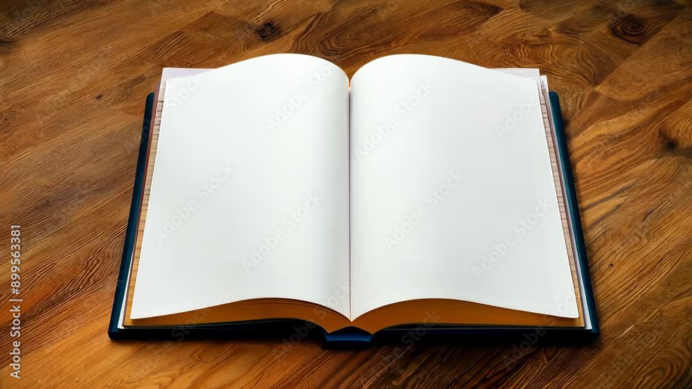 Open book on wooden surface with blank pages Open book on wooden surface with blank pages
