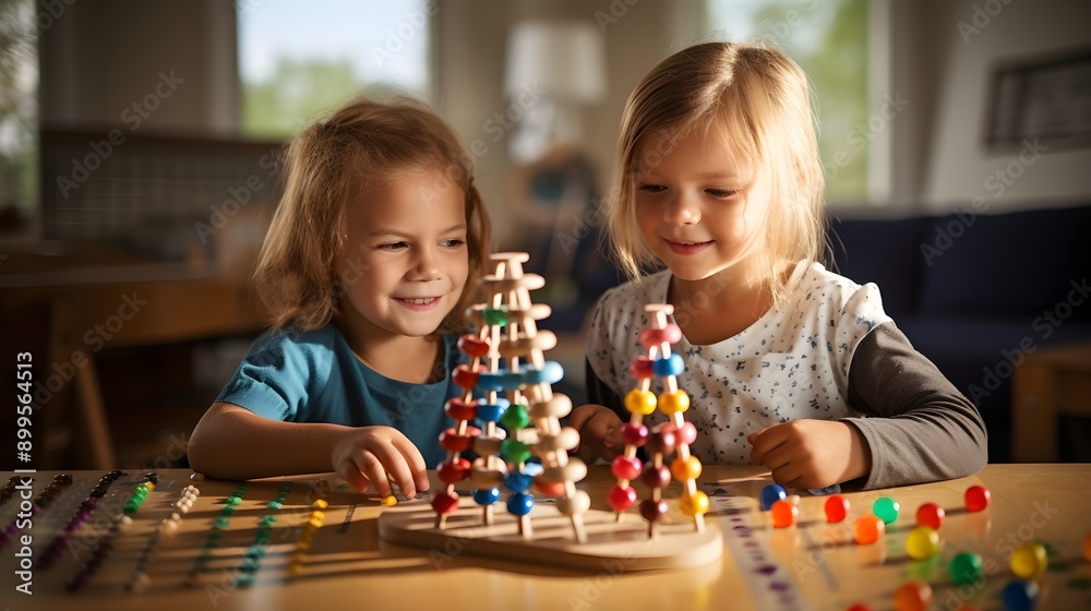 Fototapeta premium Kids explore mathematical concepts with interactive math games