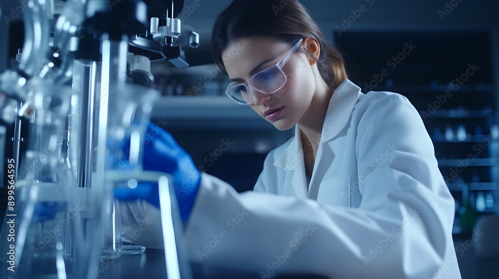 Lab technician conducts titration Lab technician conducts titration