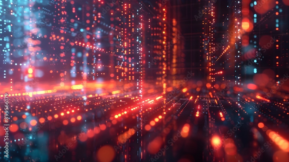 Obraz premium Mesmerizing Abstract Digital Network with Floating Holograms and Neon Lights