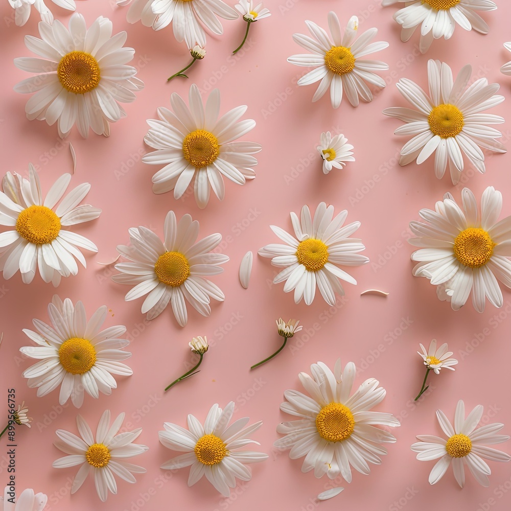 Gentle White Daisy Flowers on Soft Pink Background Gentle White Daisy Flowers on Soft Pink Background