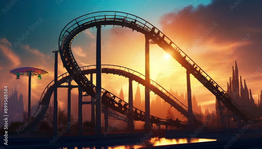 Obraz premium roller coaster tracks at sunset