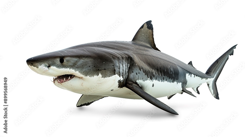 A shark prowling the ocean for its next meal, isolated on white background. A shark prowling the ocean for its next meal, isolated on white background.