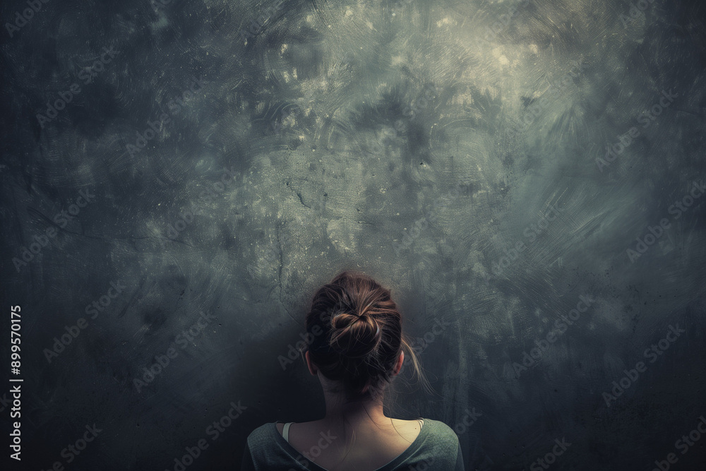 A person with their back against the wall looking up A person with their back against the wall looking up
