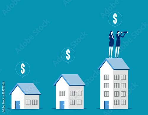 Successful business team on tallest building with highest profit. Property investment business concept.