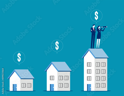 Successful business team on tallest building with highest profit. Property investment business concept.