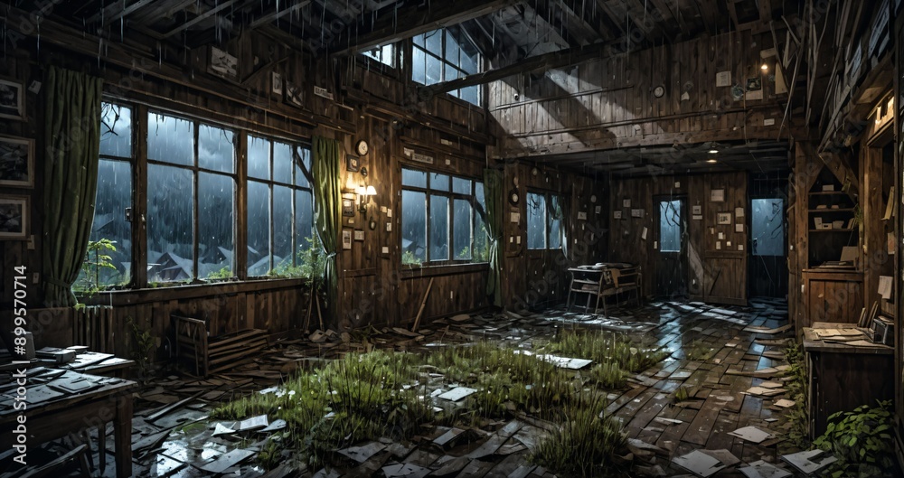 abandoned interior of cabin ski lodge resort in the forest wilderness mountains in the snow. deserted ransacked wooden log cottage in arctic tundra. abandoned interior of cabin ski lodge resort in the forest wilderness mountains in the snow. deserted ransacked wooden log cottage in arctic tundra.
