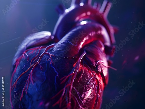 Interconnected Cardiac Rhythm on Dark Blue Backdrop Showcasing Cardiovascular Wellness photo