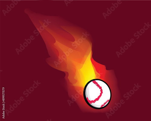 Baseball engulfed in fiery flames on black background