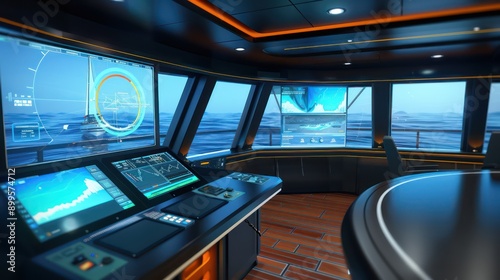 Wallpaper Mural virtual bridge on a ship where maritime operations are managed remotely, with screens showing real-time ocean data Torontodigital.ca