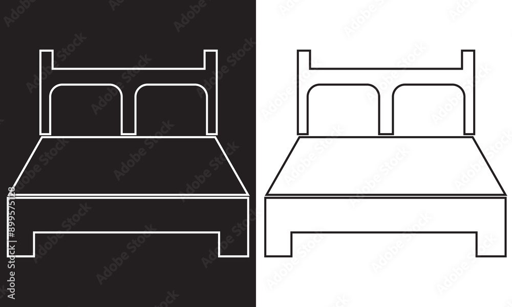 Bed vector icon set. bedroom or hotel double bed line icon for Ui designs. isolated on white and black background. Vector illustration. EPS 10 Bed vector icon set. bedroom or hotel double bed line icon for Ui designs. isolated on white and black background. Vector illustration. EPS 10