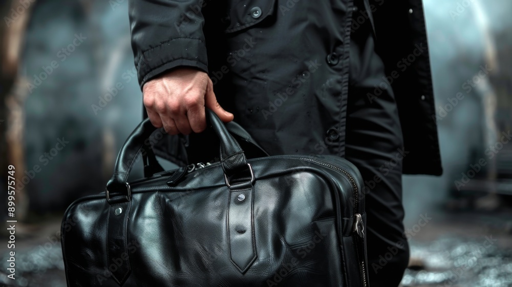 Businessman with Luggage in Urban Setting, a professional figure stands confidently with stylish luggage, against a sleek cityscape, showcasing modern lifestyle and ambition. Businessman with Luggage in Urban Setting, a professional figure stands confidently with stylish luggage, against a sleek cityscape, showcasing modern lifestyle and ambition.
